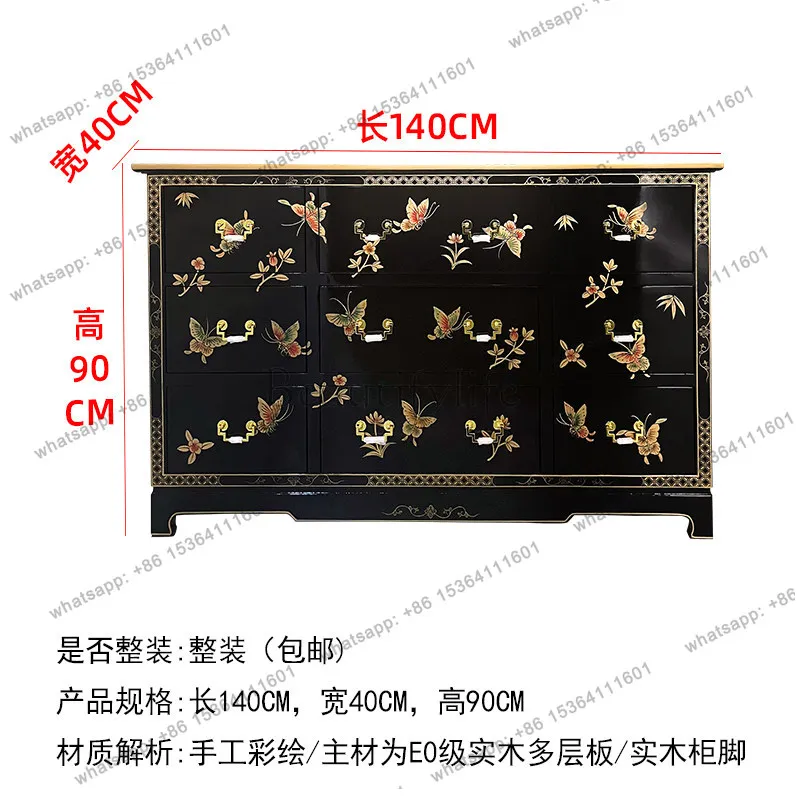 Retro new Chinese decorative solid wood nine-chest cabinet hand-painted butterfly bedroom storage cabinet