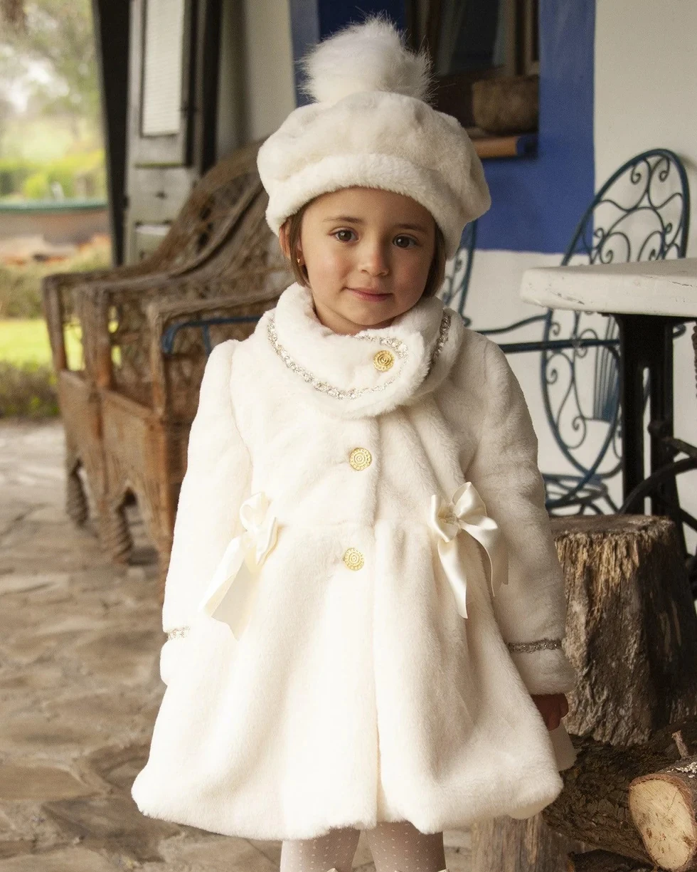 

1-12Y Baby Girl Autumn Winter White Palace England Spanish Princess Wool Coat for Casual Holiday Party Christmas