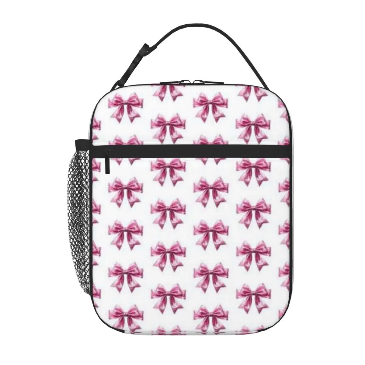 Bestselling Glitter Bow Graphic Sticker Neoprene Texture Carry Lunch Bag Bus Trip Durable Lunch Bag