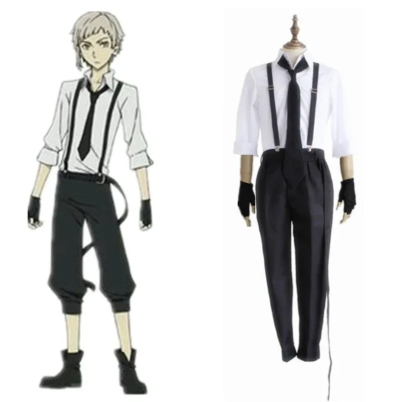 Bungo Stray Dogs Cosplay Nakajima Atsushi Costume Full Set ( Shirt Pants Tie Gloves ) Anime Cosplay Costumes