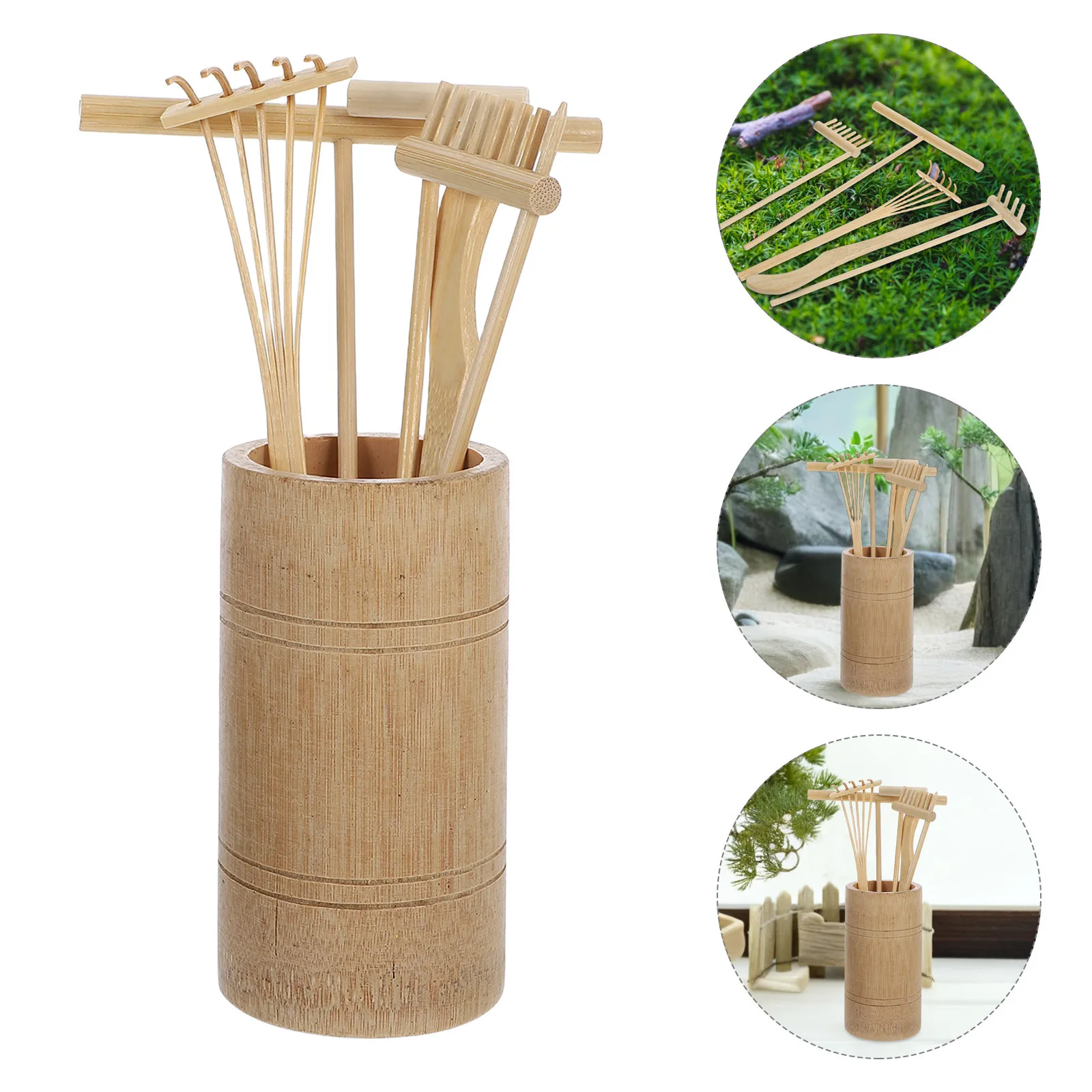 

1 set 1 Set Mini Zen Garden Rake Kit Bamboo Sand Table Tools For Desktop Diy Landscaping Relaxing Sandbox Accessories Garden