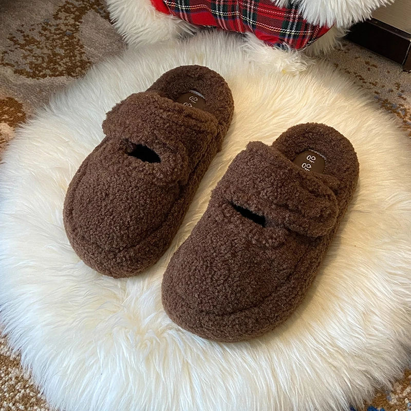 

Woman Shoes Fur Mules Slippers Flats Platform Outside Warm Snow Women's Sneaker Autumn Walking Slingback Plush Beedhome Slides