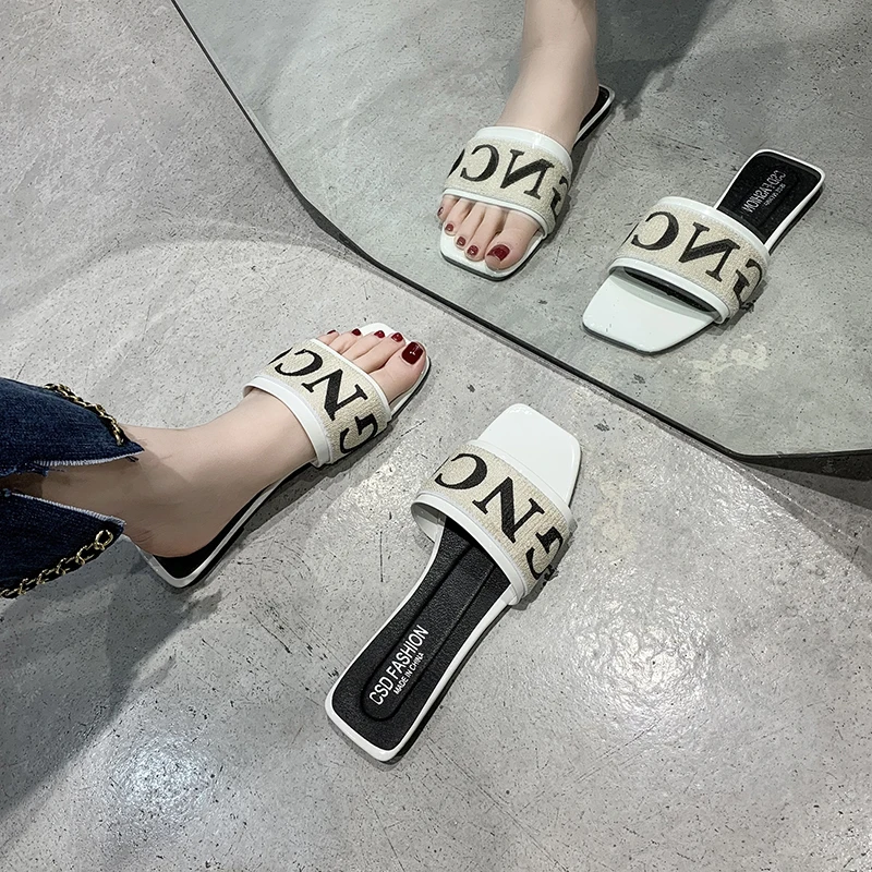 2022new Arrive Design Summer Women Slides Fashion Letters Flat Heels Woman House Casual Slippers Trendy  Plus Size 35-42