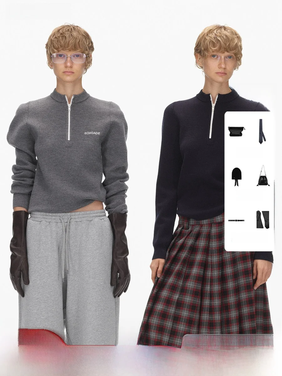 

Классический вязаный шерстяной свитер Ade с высоким воротником на молнии, свободного кроя, женский, зимний, модный, с длинными рукавами, укороченный