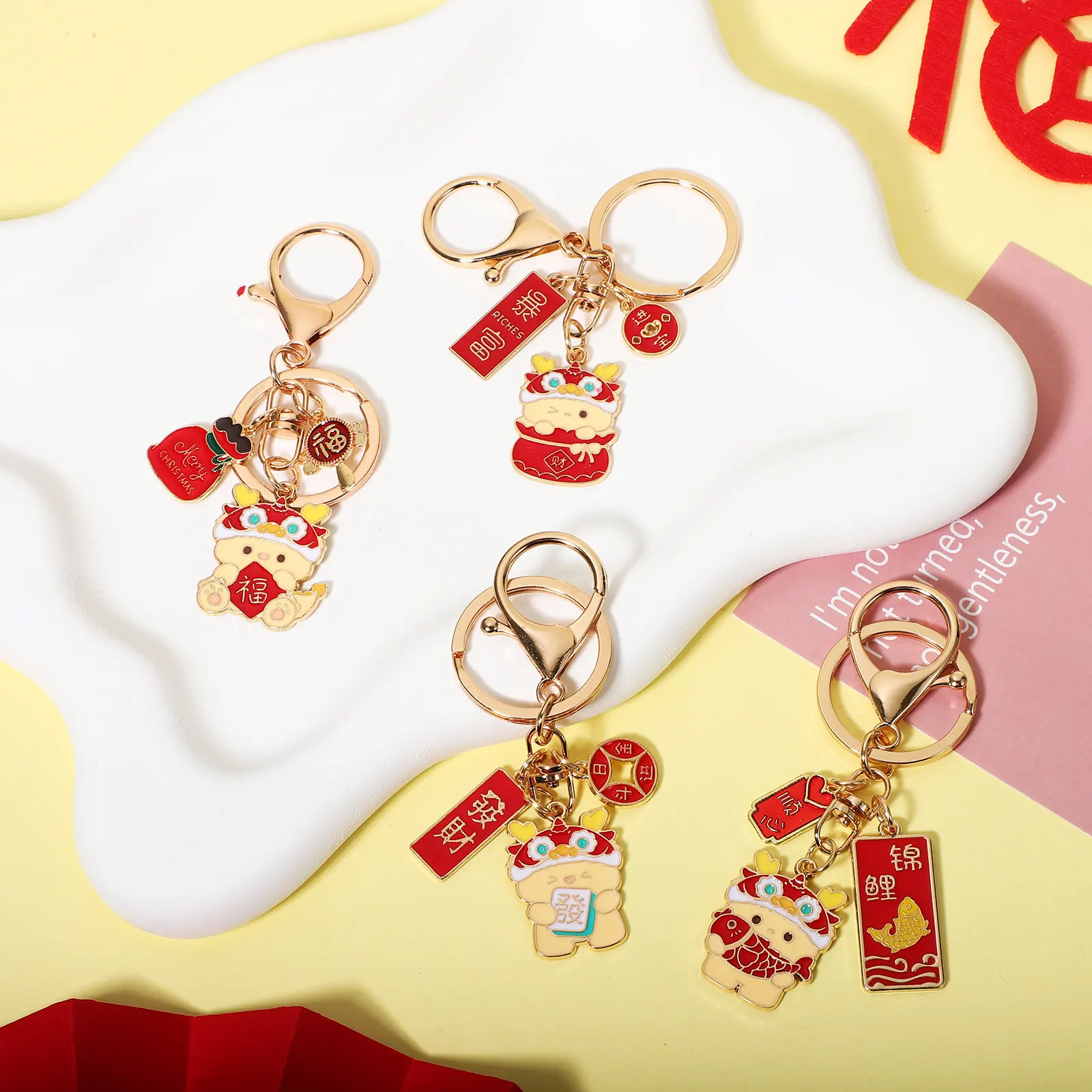 

4 шт. металлических брелоков с изображением дракона, подвеска-брелок на год Дракона для ключей, сумок, декоративный подарок на Китайский Новый год