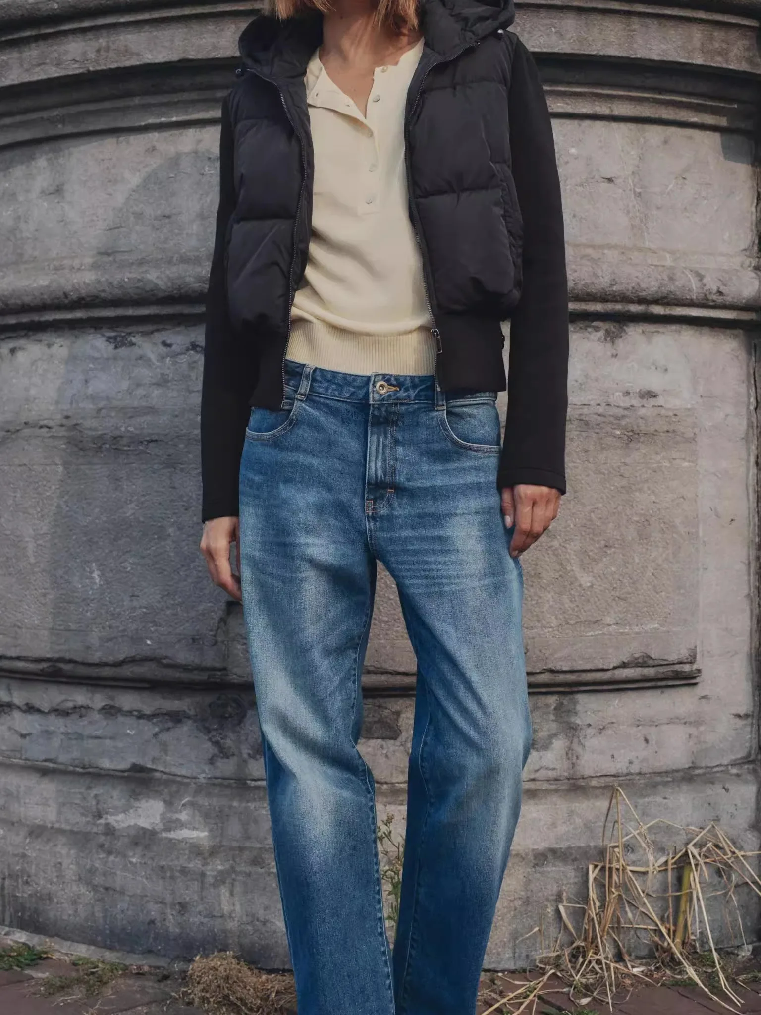 New Autumn Winter Bla Casual Patchwork Cotton Jaet Women's Hooded Coat Warmth Outerwear Korean Sle Straight Cut Long Sl...