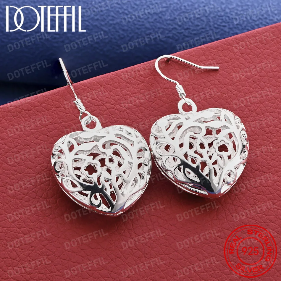 Exquisite 925 Silver Openwork Heart-Shaped Earrings – Stylish Wedding Accessories & Party Gifts for Women
