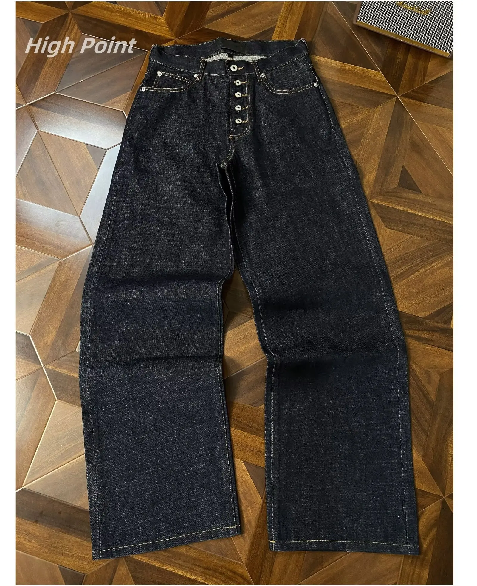 

High Street Buckle Jeans Autumn Women's Loose Straight Leg Pants Black Wide Leg Trousers Casual Hip-Hop Pants Scimitar Jeans New