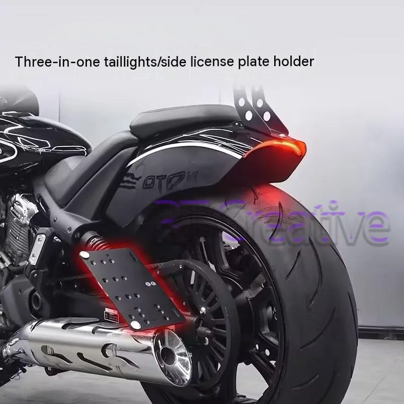 Side Mount License Plate Bracket + Passenger Backrest For BENDA Chinchilla 350, Motorcycle Rear