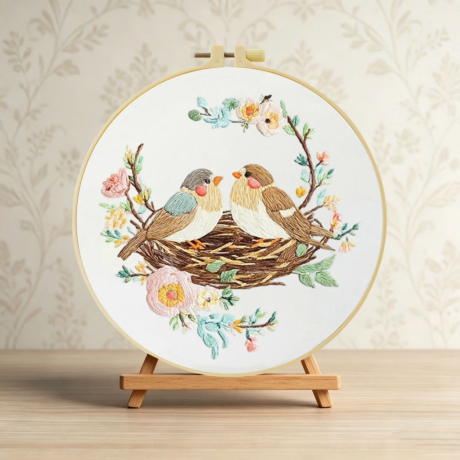 Zwei Vögel im Nest 1 Stück DIY Stickerei-Material-Set für Anfänger Stickerei-Starter-Kit Kreuzstich-Kunst als Geschenk Nadelarbeiten – Detail 4
