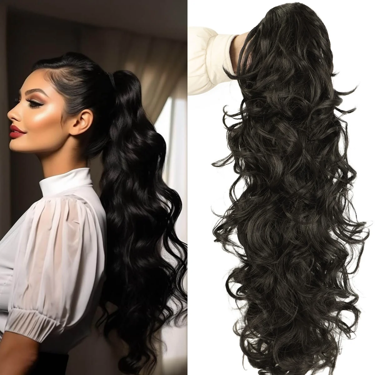 Synthetic 28 Inch Fiber Claw Clip Wavy Ponytail Extension Clip-In Hair Wig For Women Long Heat Resistant Ponytail Fake Hair