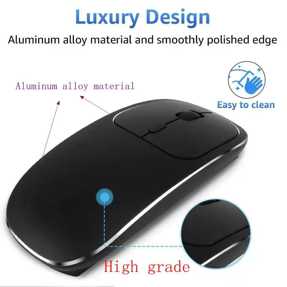 Type-c+USB Wireless Mouse Rechargeable Wireless Mouse for Computer Laptop Macbook Mute Click Aluminum Alloy Mouse