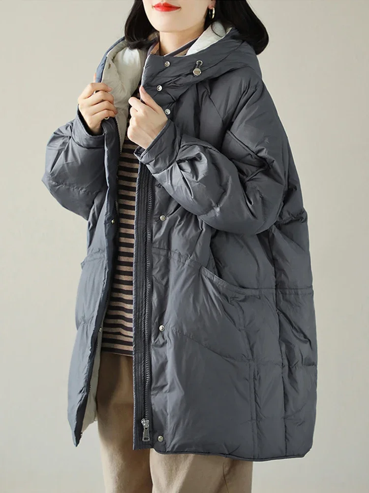 Winterjas Dames loszittende donstaartketting met capuchon Dikke warme witte eendjas JJ950