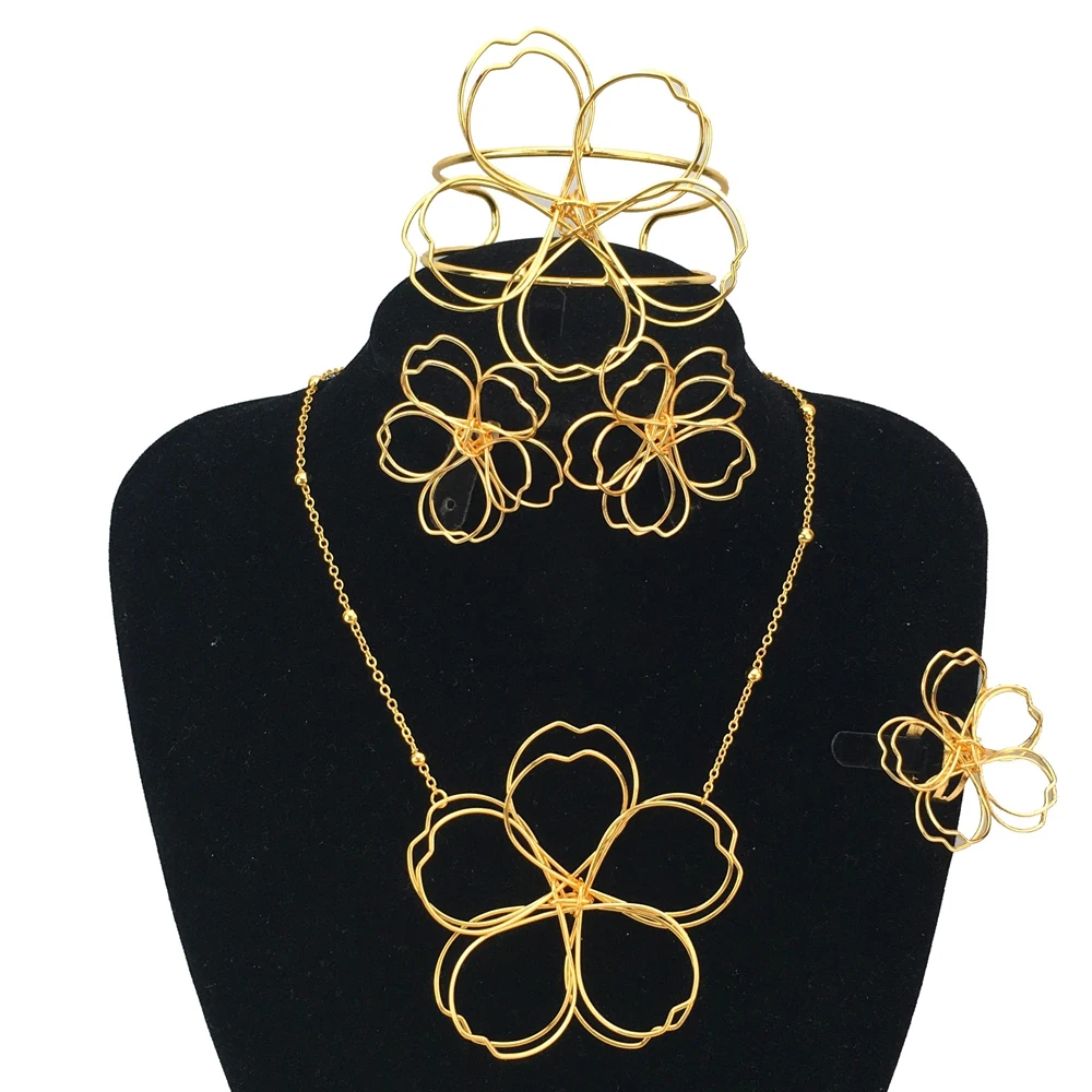 

Brazilian Simple Style Flower Necklace Fine Luxury Quality African Bride Jewelry Set For Women Party Gifts FHK16880