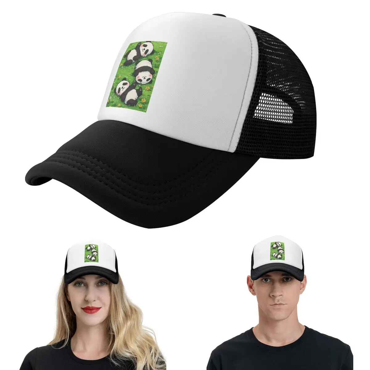 Adorable Panda Lying On The Grass Cap Fashion Mesh Baseball Caps Adjustable Hat Hip Hop Summer Unisex Baseball Hats