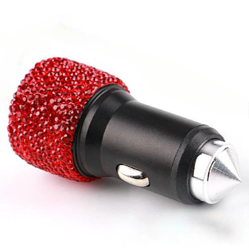 Diamond-encrusted Car USB Charger One to Three Universal with Data Cable Mobile Phone Charging Car Interior Supplies image 3