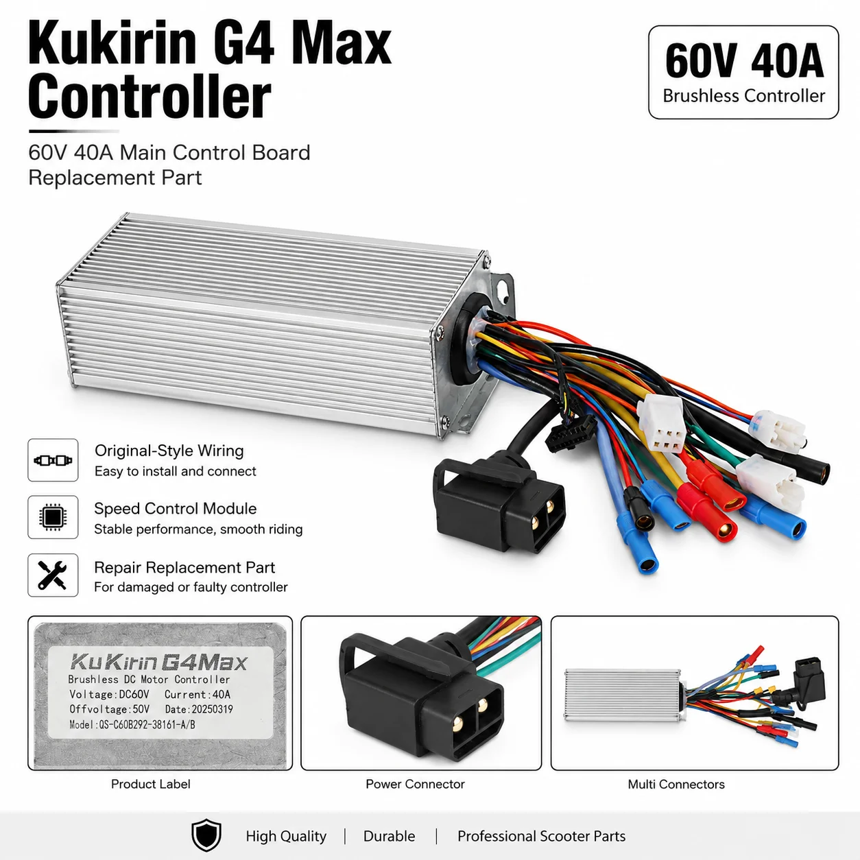 60V 40A Main Controller for KuKirin G4 Max Electric Scooter, Speed Control Board, Wiring Circuit Module Replacement Part