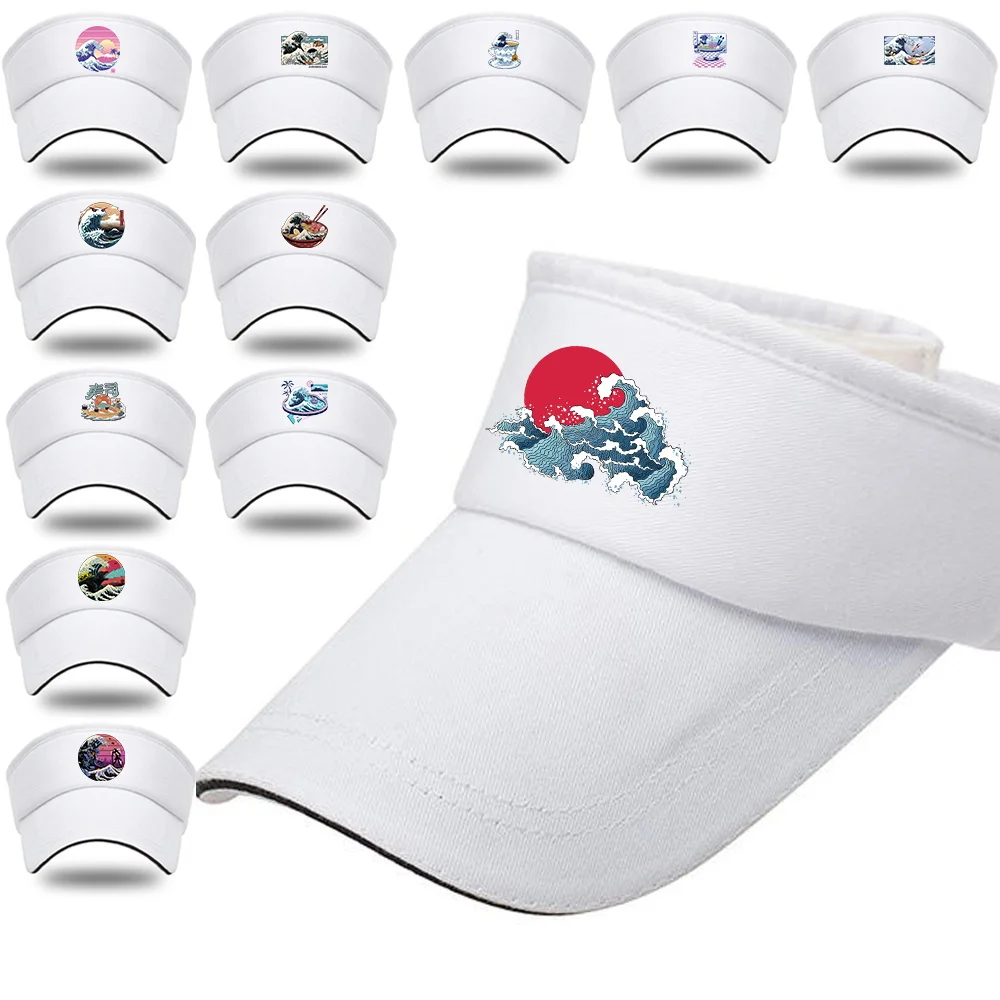 Summer Sun Hats Unisex Top Empty Solid Sports Tennis Running Sunscreen Cap Visor Protection Breathable Beach Hat Wave Pattern