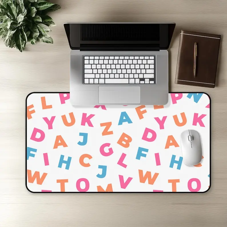 Children's Colorful Alphabet Desk Mat, Unique Mouse Pad, Stylish Desk Mat, Cute ABC Letter Design, Back-to-school Essential