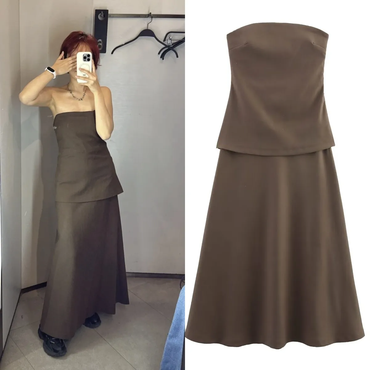

ETJ 2025 summer new TRAF women's elegant and fashionable stitching with a bust and a strapless straight neck dress