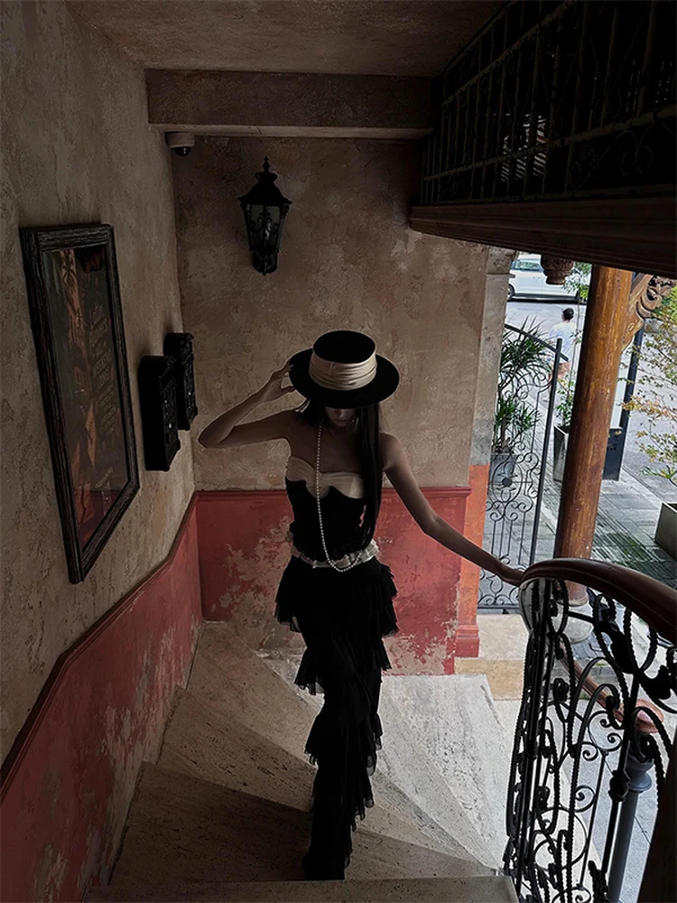 Bla Asymmetrical High Waist Long f Skirt Puffy Cake Sle Faion ow Collection Ele Ancient Trend Revival