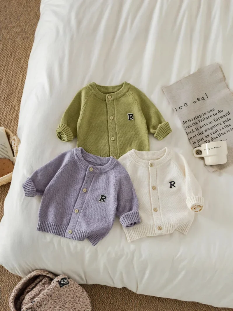 

Children Knitted Sweater 2025 Autumn Winter Solid Color O-neck Single Breasted Cardigan Cotton Coat Toddler New Clothes