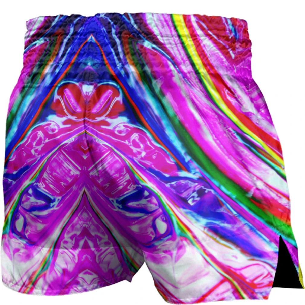 Women Colorful Vivid Fighting Grappling Shorts Purple Liquid pour Muay Thai Trunks