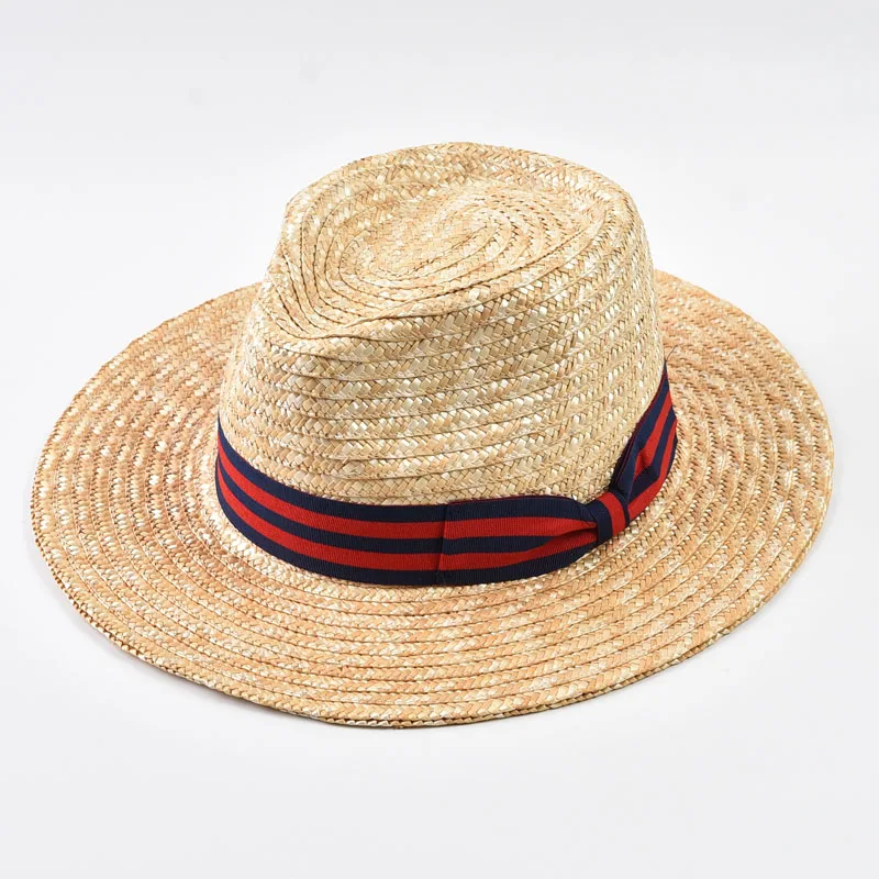 

Natural Wheat Straw Fedora Hat Women Summer Beach Panama Caps Bowknot Ribbon For Holiday Party