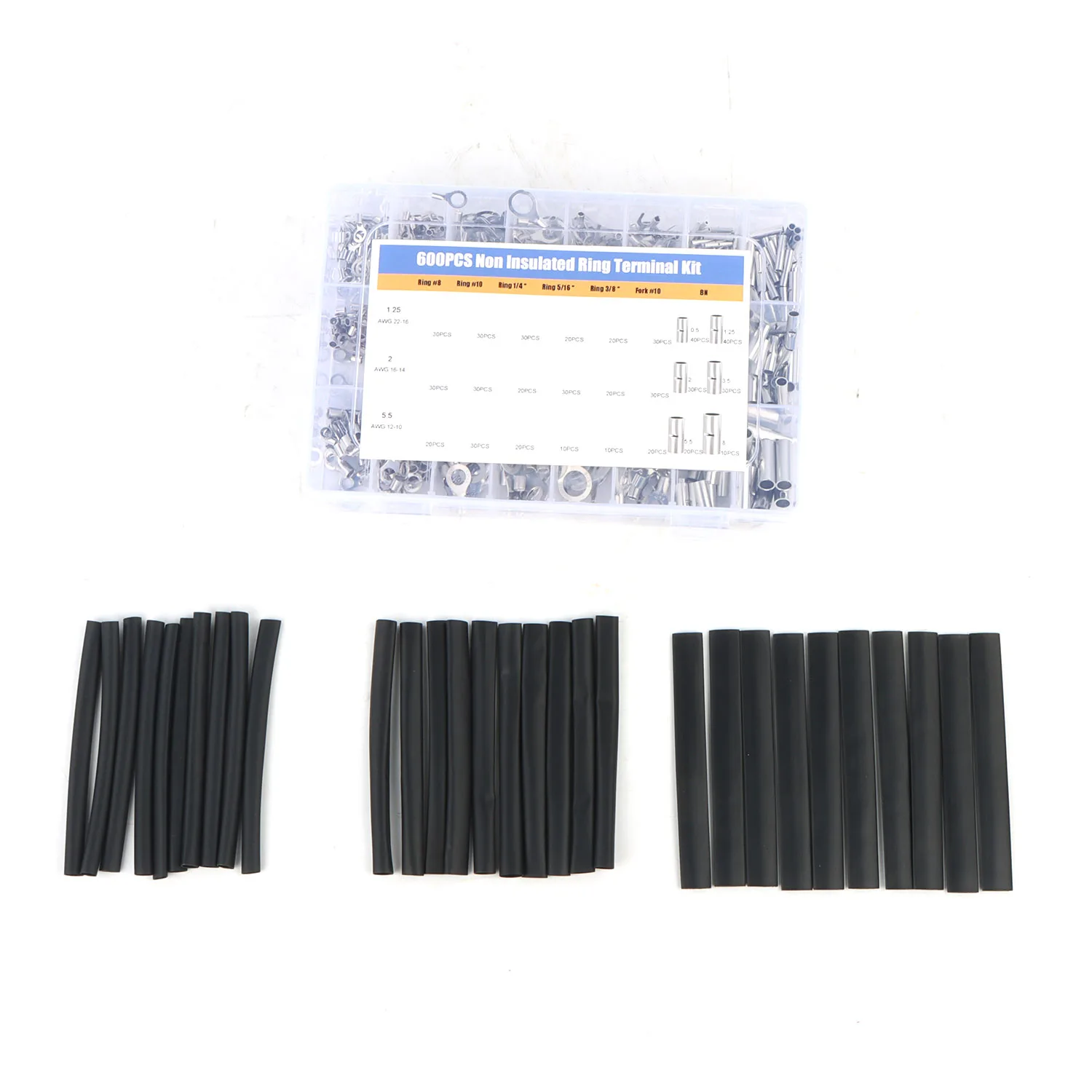 600 Pcs Non Insulated Terminal Kit AWG 22-10 Ring Fork Butt Splice FOR Electrical Projects