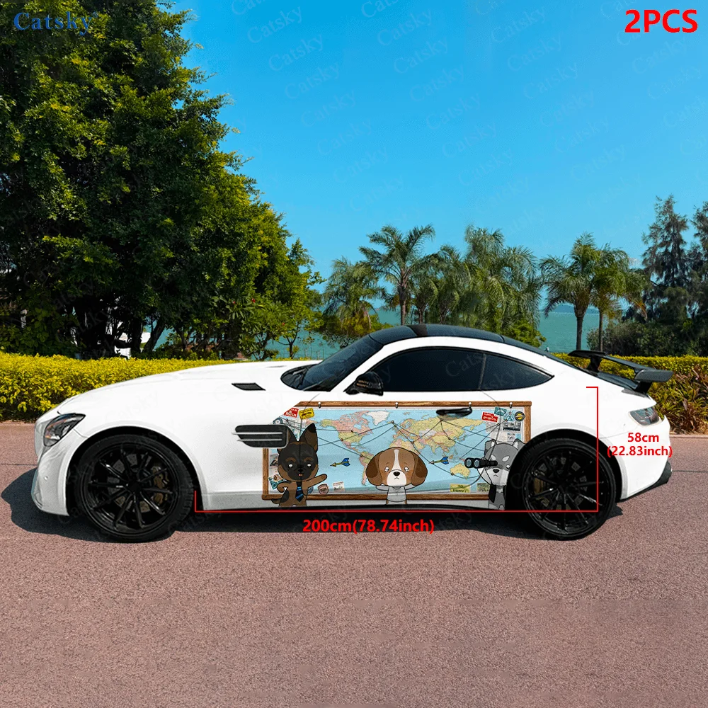 Dogs Exploring the Map, German Shepherd, Beagle, PVC Material, Suitable for Most Vehicles, Side Decorative Sticker, Waterproof a