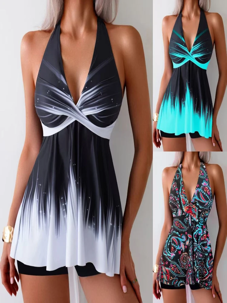 Circyy V-Neck Bikini Set Women Gradient Swimsuit Two-Piece Female Beach Dress Swimwear Bathing Summer Fashion Holiday Beachwear