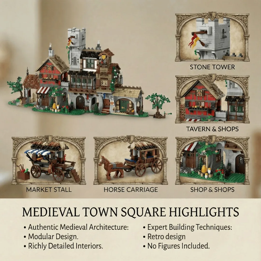 3021PCS Medieval Market Street Building Blocks Set Retro View Architecture Modular Assembly Model Collect Home Ornament Creative Toys Adult Gifts