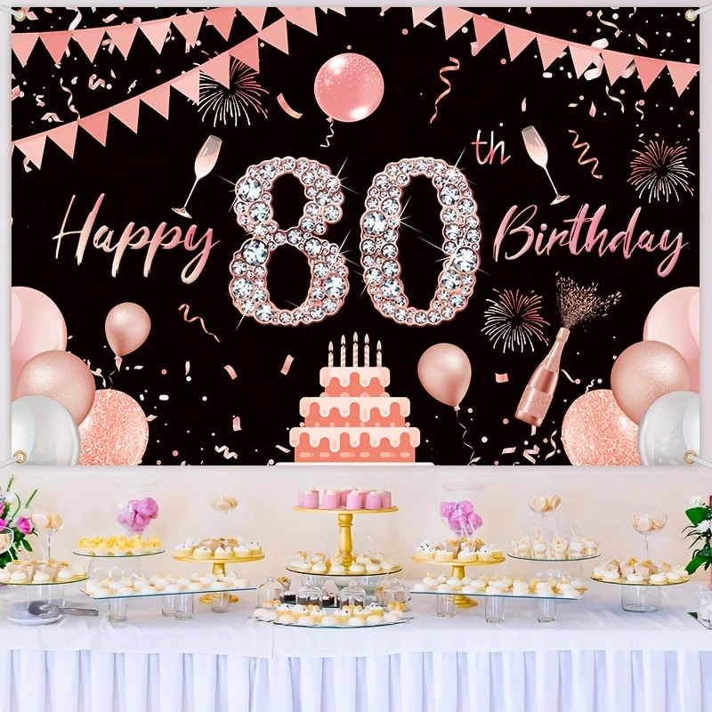 80th Birthday Happy Banner Party Decoration Rose Gold 80th Birthday Party Supplies Background