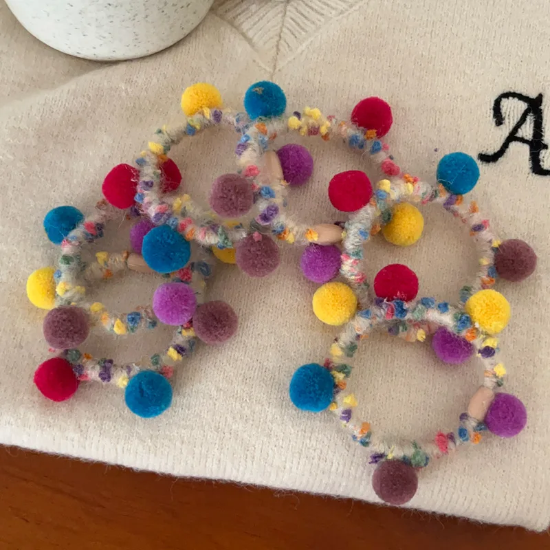 Ponytail Holders Contrasting Color Pom Pom Knitted Yarn Adorable Multifunctional Non Slip Elastic Hair Bands for Daily Use
