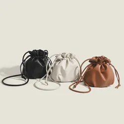 Fashion Simple Women Drawstring Bucket Bags Female Small Shoulder Bags Lady Soft PU Leather Crossbody Bags Casual Cute Handbags