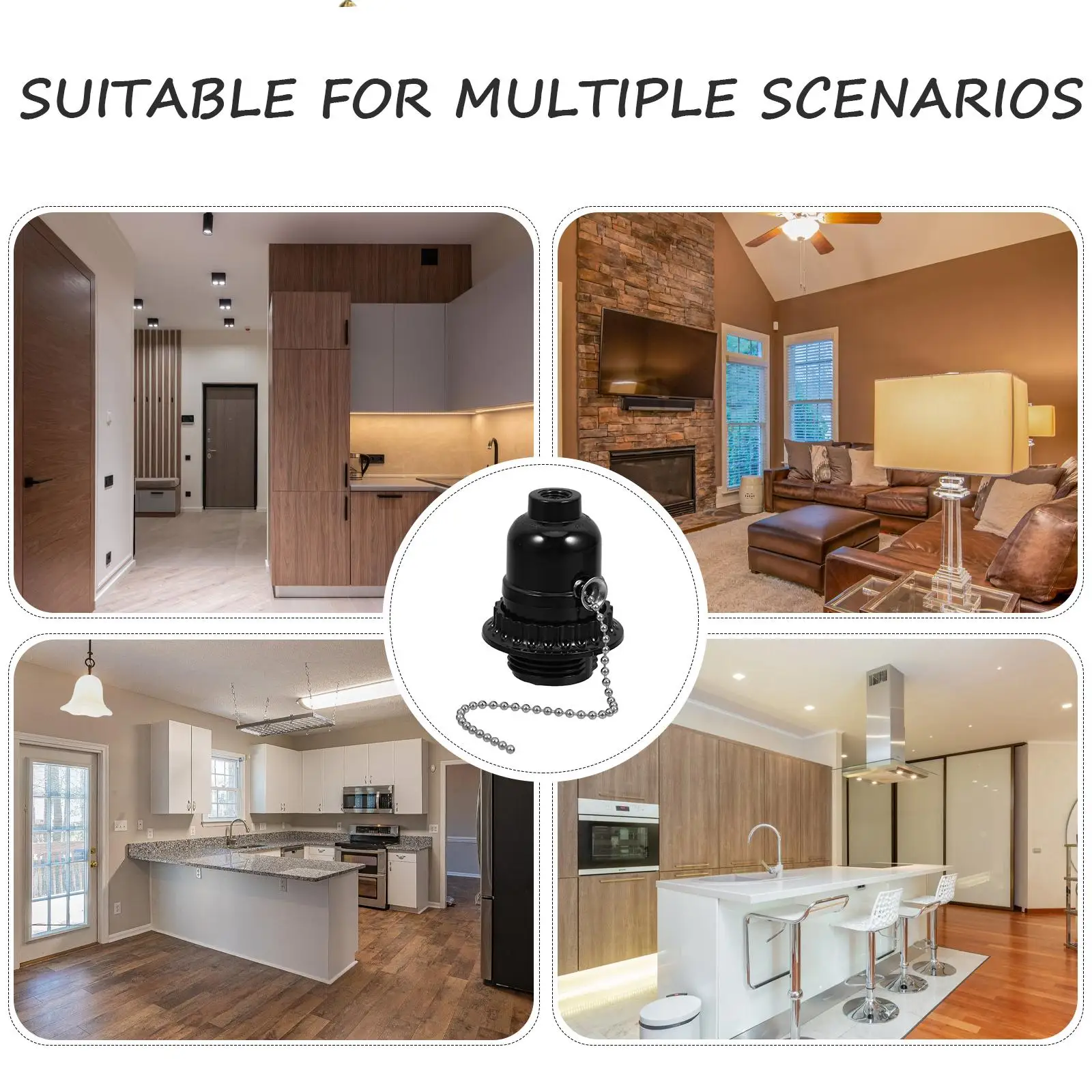 Pull Cord Lamp Holder Full Thread Socket Wood Switch Black Pullswitch Ceiling Light Fixture Lamp Parts Lampholder
