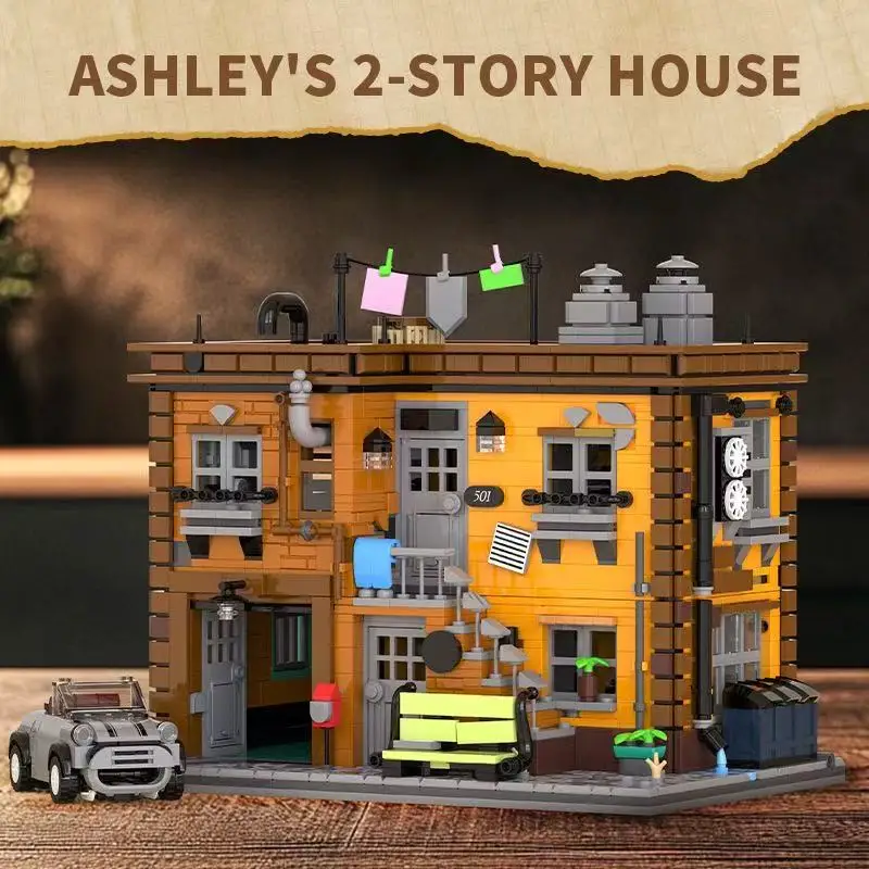 MOC exouisitestreetscapes brique Ashley's 2 étages maison modèle bloc de construction Miniature vie esthétique éducation bricolage jouet enfant cadeau