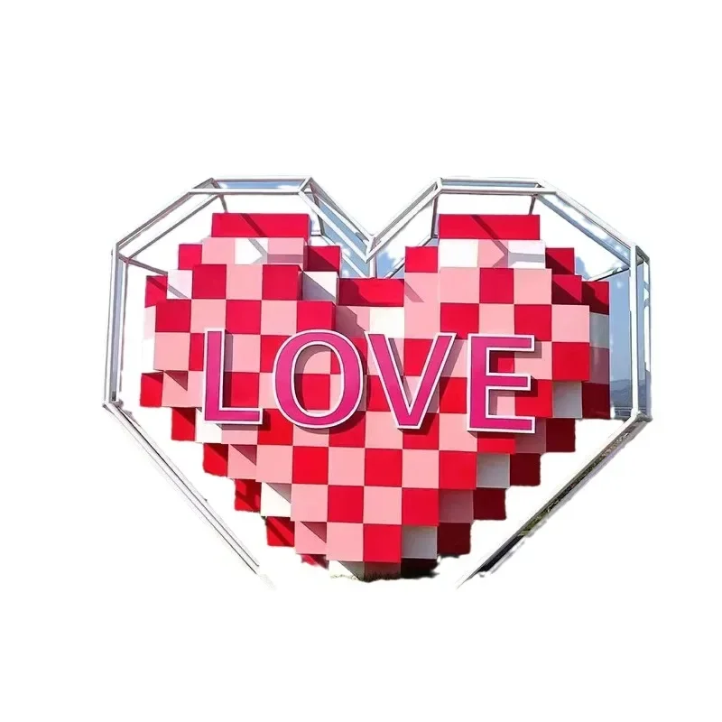 Red Love Heart-Shaped Ornament Luminous Photo Background Wall Props for Wedding Events