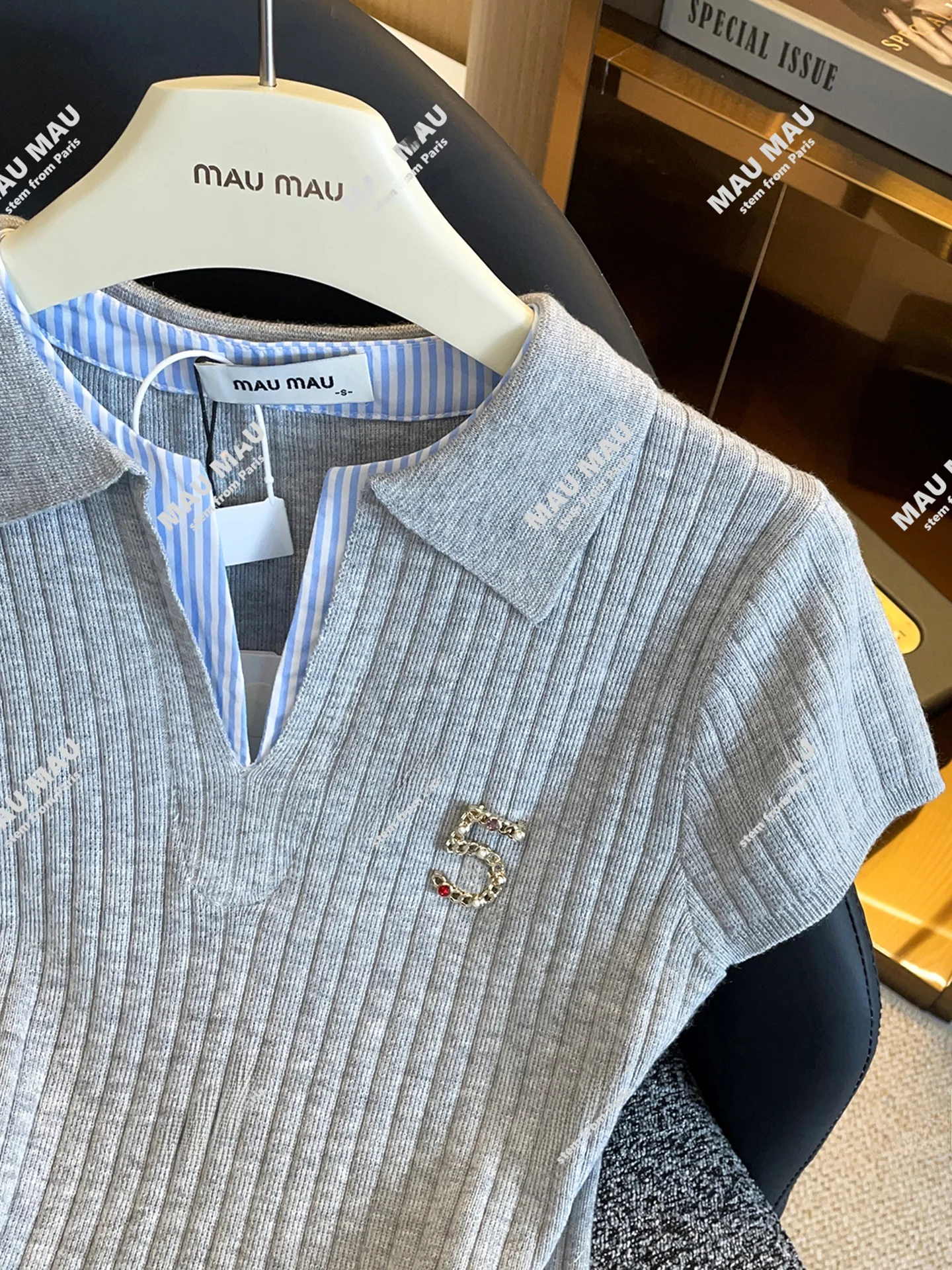 Cseta Informal de Punto a Rayas para Mujer, Estilo de Dos Piezas Falsas, Cómoda, Transpirable, Material Suave, Manga Corta...