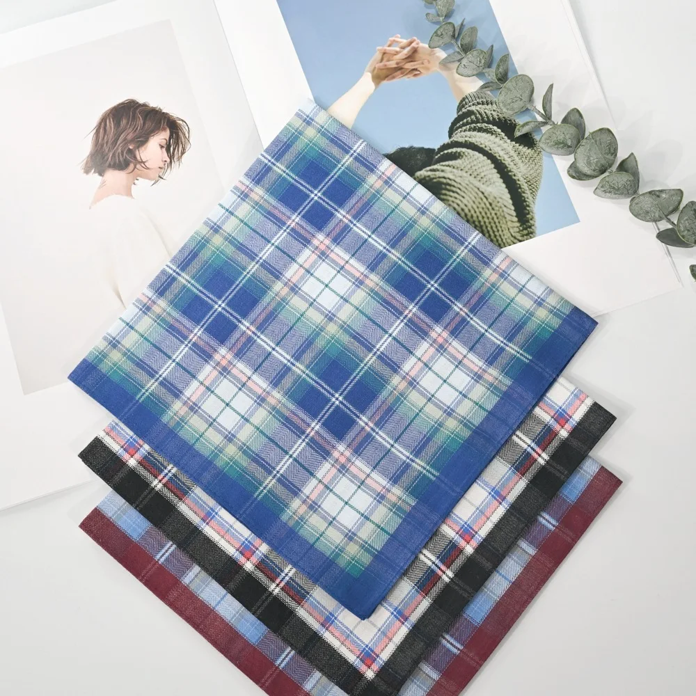 3/6Pcs Men's Dark Plaid Cotton Handkerchief Elegant British Style Suit Pocket Towel Soft and Sweat-absorbing Napkin 43cm