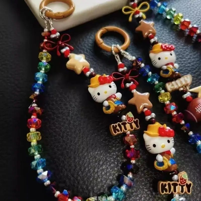 

Japanese Sanrio Hello Kitty Beaded Phone Chain Kawaii Keychain Backpack Pendant Cartoon Children's Festival Gift