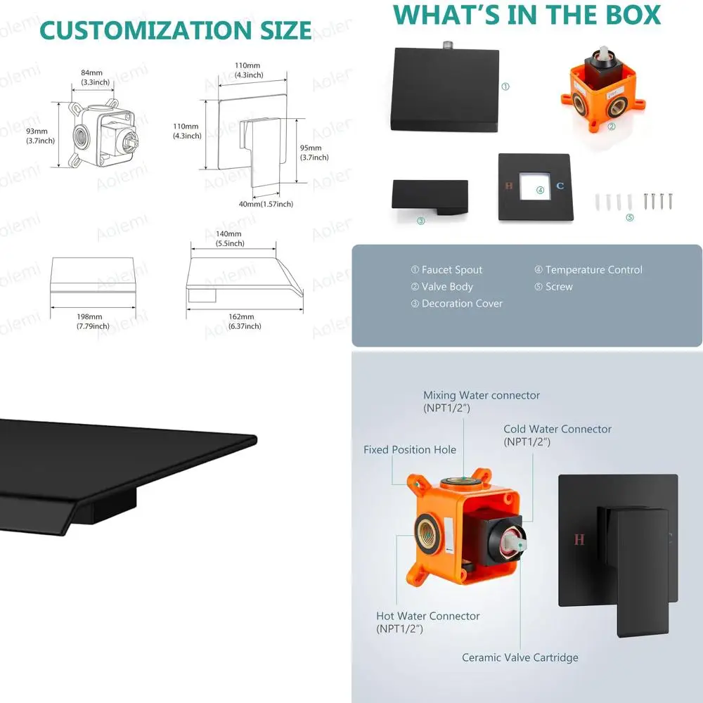 

Матовый черный смеситель для ванны с одной ручкой, настенный, с высоким расходом и грубым клапаном в комплекте