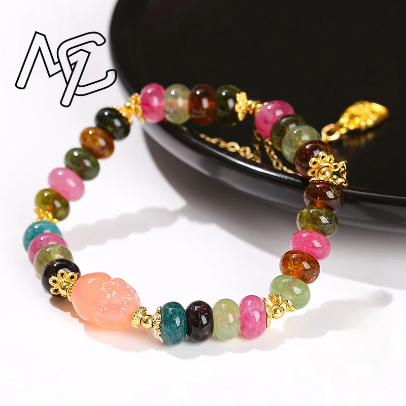 Natural Jade Pixiu Bracelet 18K Gold Plating Agate Tourmaline Exquisite Sexy Young Girls Fashion Real Jewelry Holiday Gifts