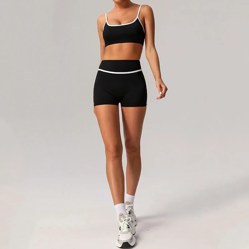 SVEIC Ensemble de soutien-gorge et short de yoga, sexy, fitness, taille haute, leggings d'entraînement, cyclisme, sport