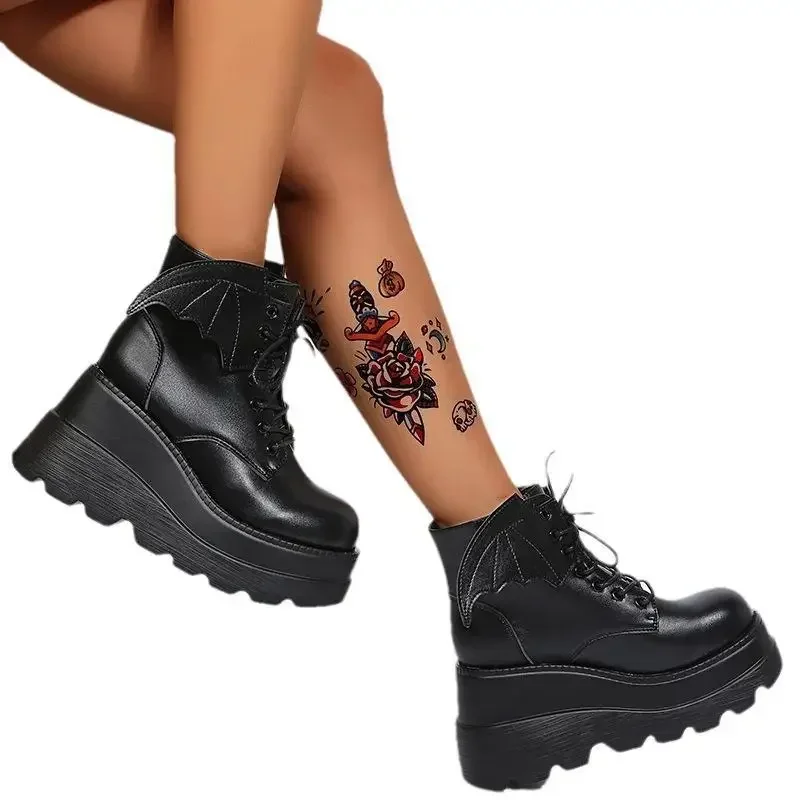 2024 Autumn Winter Fashion Women Ankle Boots Platform Lace Up Casual Shoes Woman Retro Female Waterproof Goth Thick Boots