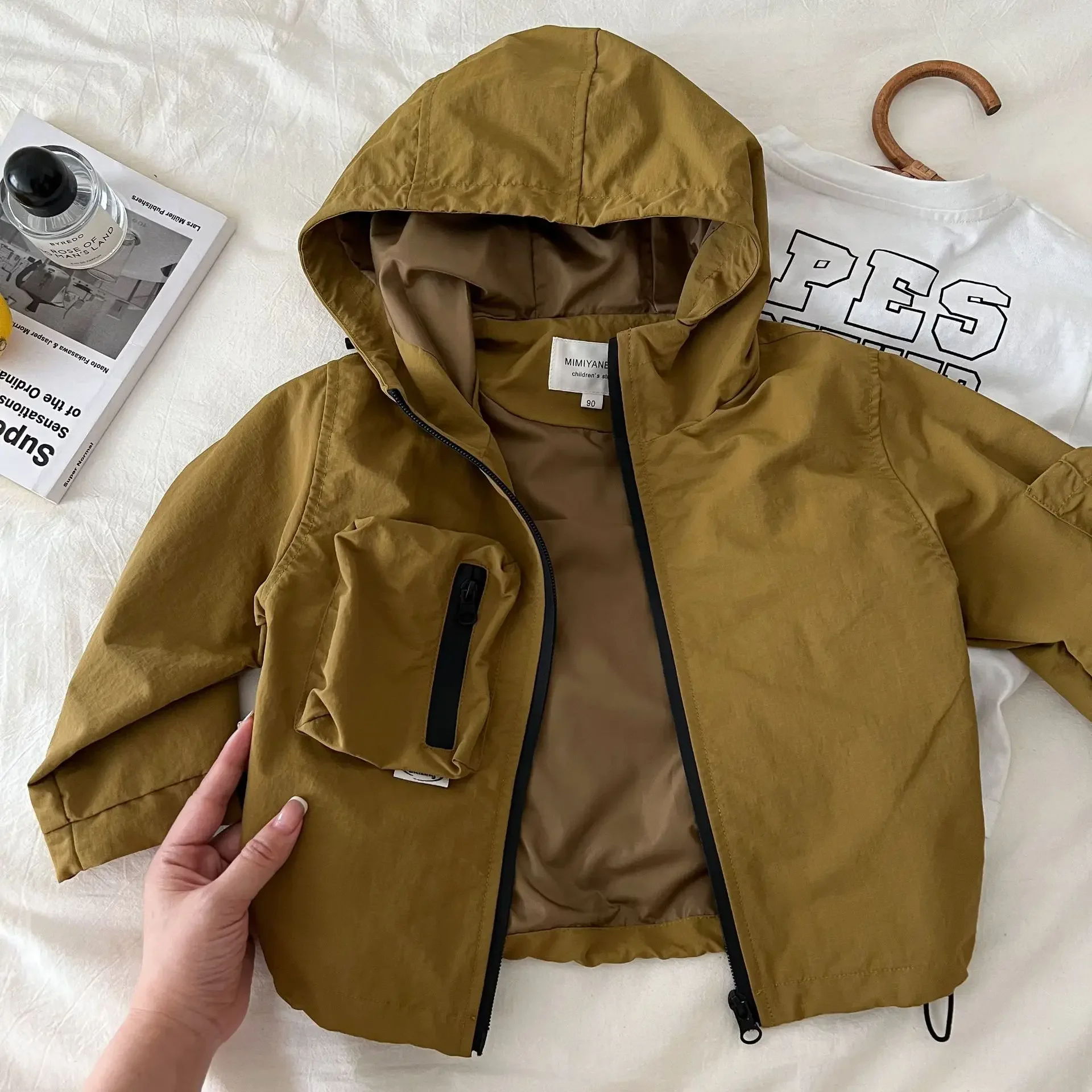 Children Jackets Outerwear 2024 Autumn New for Boys and Girls Solid Hooded Outdoor Jacket Baby Workwear Windbreaker Trend