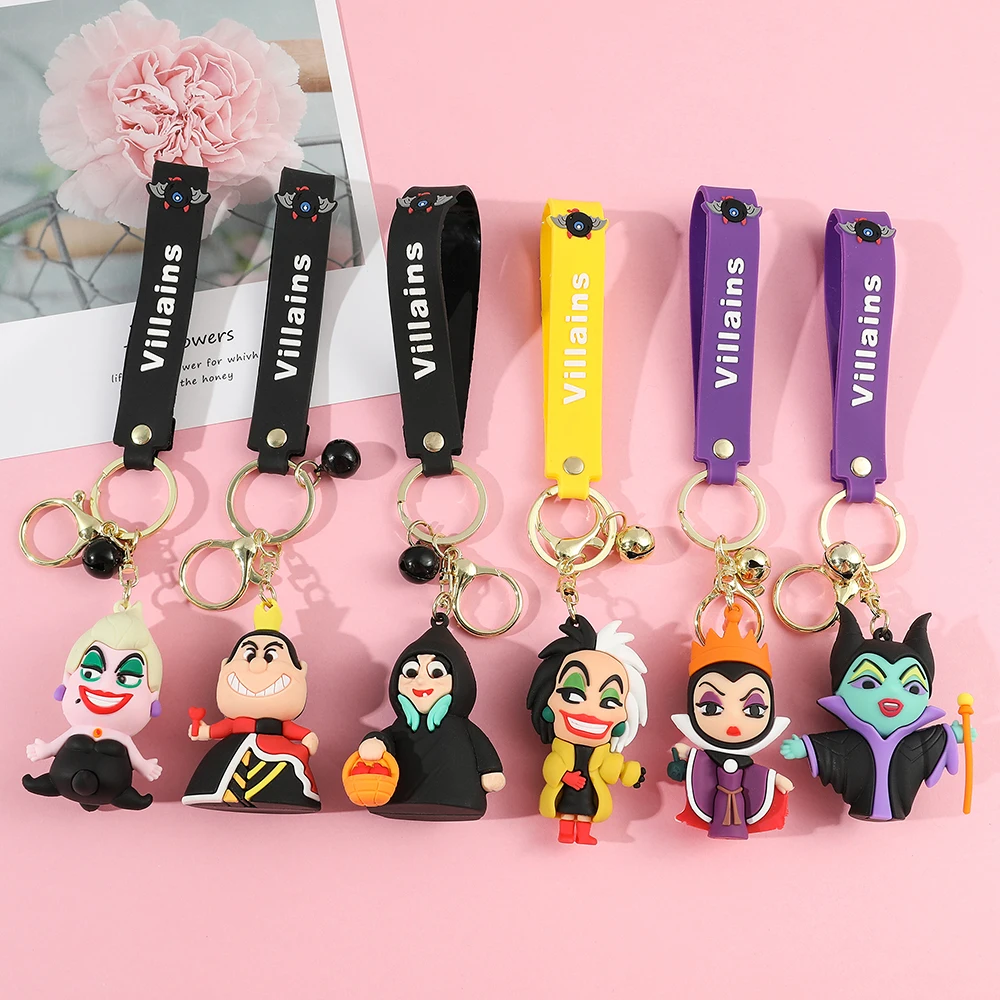 Disney Villains Keychains Ursula Cruella Maleficent Wicked Witch Anime Cartoon Car Keyring Bag Hanging Jewelry Christmas Gifts