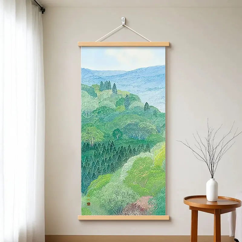 Japanese Forest Wall Art Scroll Green Trees Aesthetic Room Decor Nature View Zen Poster for Living