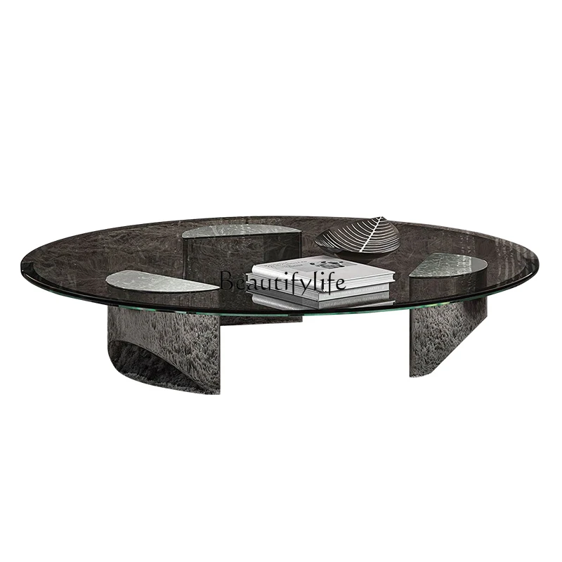 Italian minimalist coffee table glass surface tempered round niche tea table