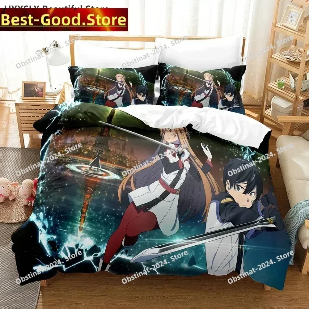 2025 Sword Art Online Bedding Set Printed single Comforter Quilt Bed Cover Duvet Cover Pillow Case 3 Pieces Sets Kids Adult Size